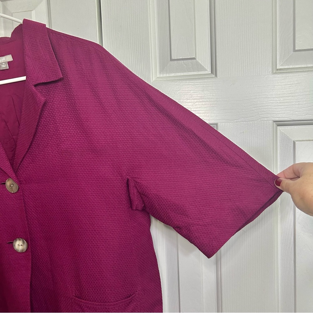 J. Jill Fuchsia Plum Silk & Cotton Blend Button Front Short Sleeve Blazer Sz XL - Picture 4 of 16
